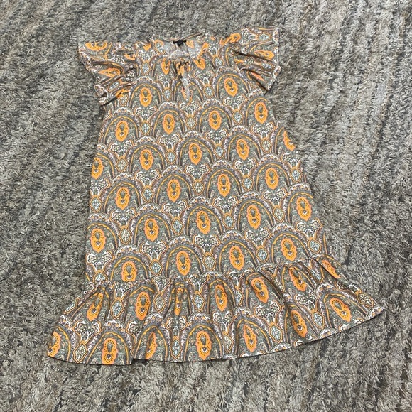 Ann Taylor factory Orange Patterned Dress with glitter sleeves sz M - Picture 2 of 12